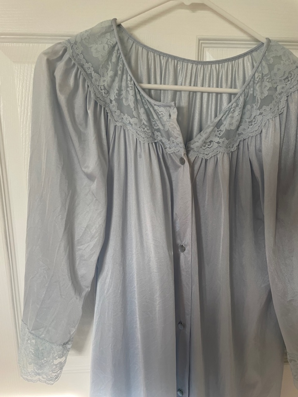 VTG Gilead blue lace trim housecoat peignor robe S